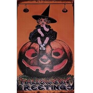 Halloween greetings‎ little witch metal wall decor sign vintage inspired